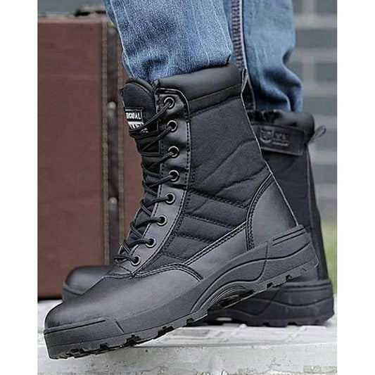 Black Leather Trekking Army Delta Boots - Shoes for Men