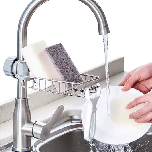New Rotatable Stainless Steel Sink Drainer Sponge Dish Cloth Holder for Kitchen Sink Dish Rag Hanging Drain Steel Sink Faucet Storage Rack Kitcehn Faucet Sponger Holder Soap Sink Caddy Towel Rack Shelf Organizer Kitchen Accessories