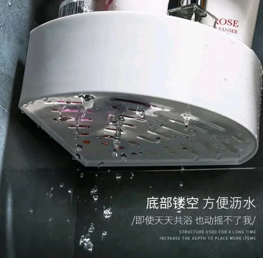 Bathroom Storage Corner Rack Shelf Organizer with strong self adhesive sticker (No Drilling) Shower Soap Shampoo Holder Toilet Storage Accessories with Drainage hole