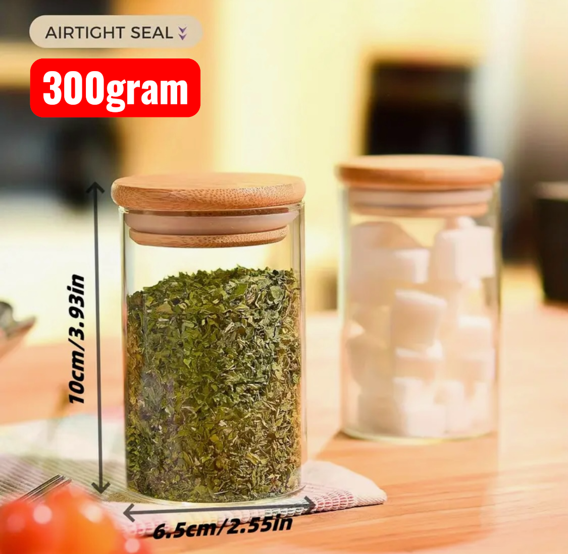 Glass Jars with Bamboo lid Kitchen Pantry Airtight jars for Sugar and Tea 680Grams