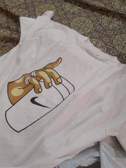 Hand WIth Cup Printed Cotton Half Sleeves O Neck Tshirt For Men & Boys