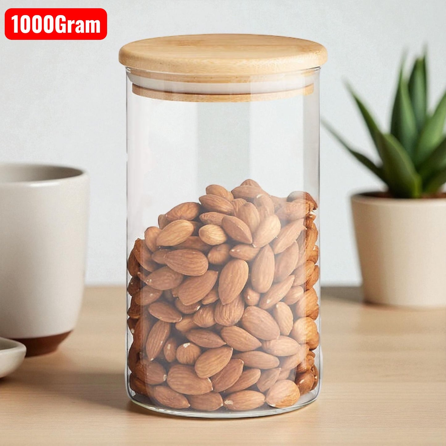 Glass Jars with Bamboo lid Kitchen Pantry Airtight jars for Sugar and Tea 680Grams