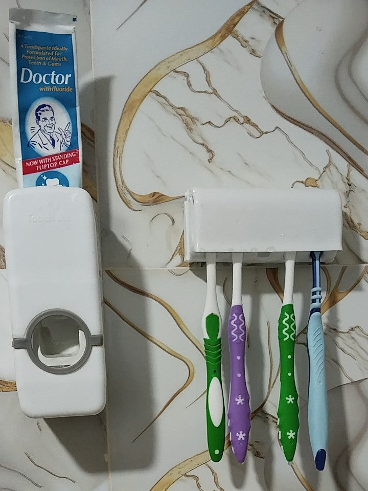 Toothpaste Dispenser With 5 Brush Holder Wall Mounted Automatic Hands Free Toothpaste Dispenser