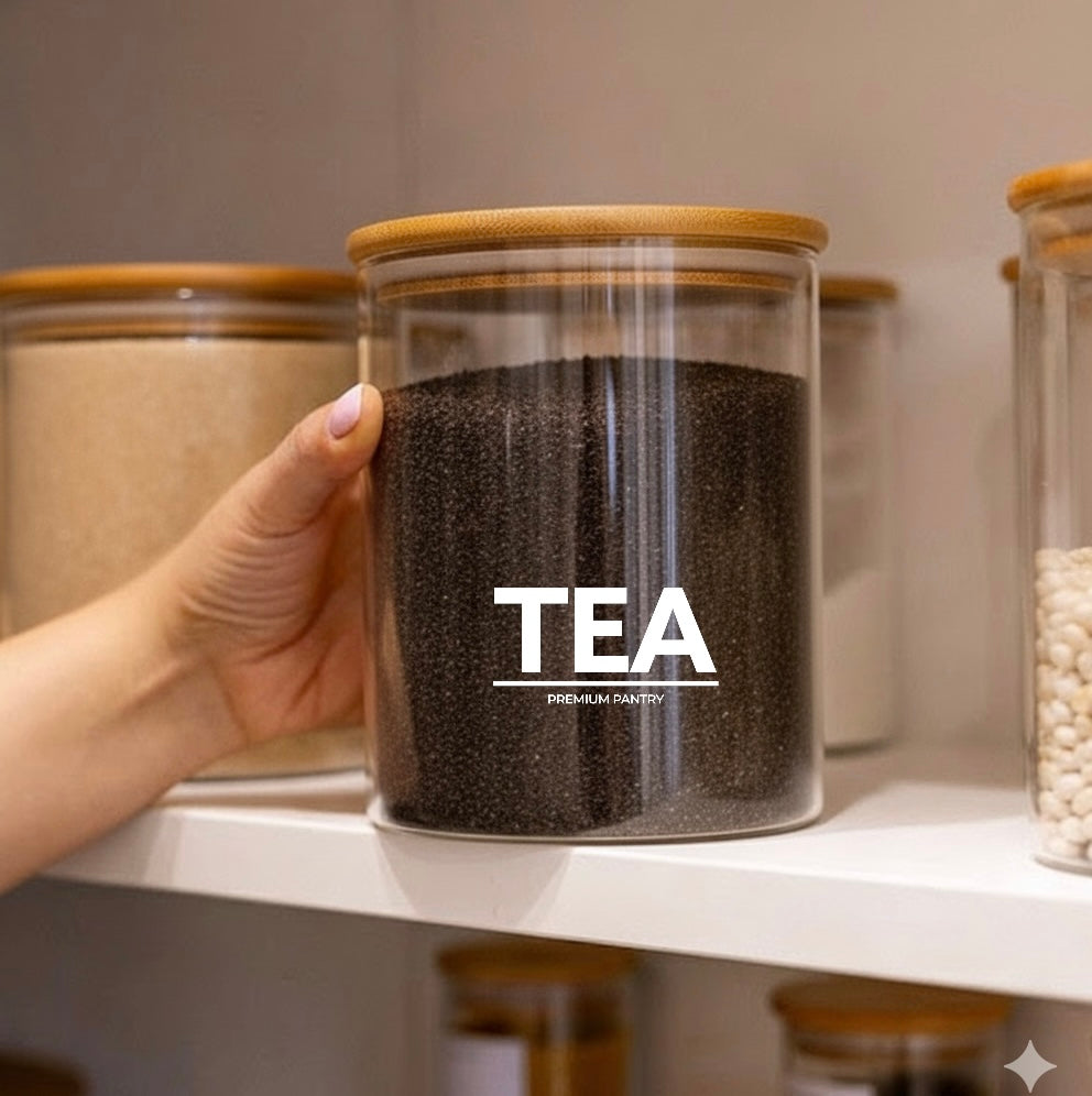 Glass Jars with Bamboo lid Kitchen Pantry Airtight jars for Sugar and Tea 680Grams