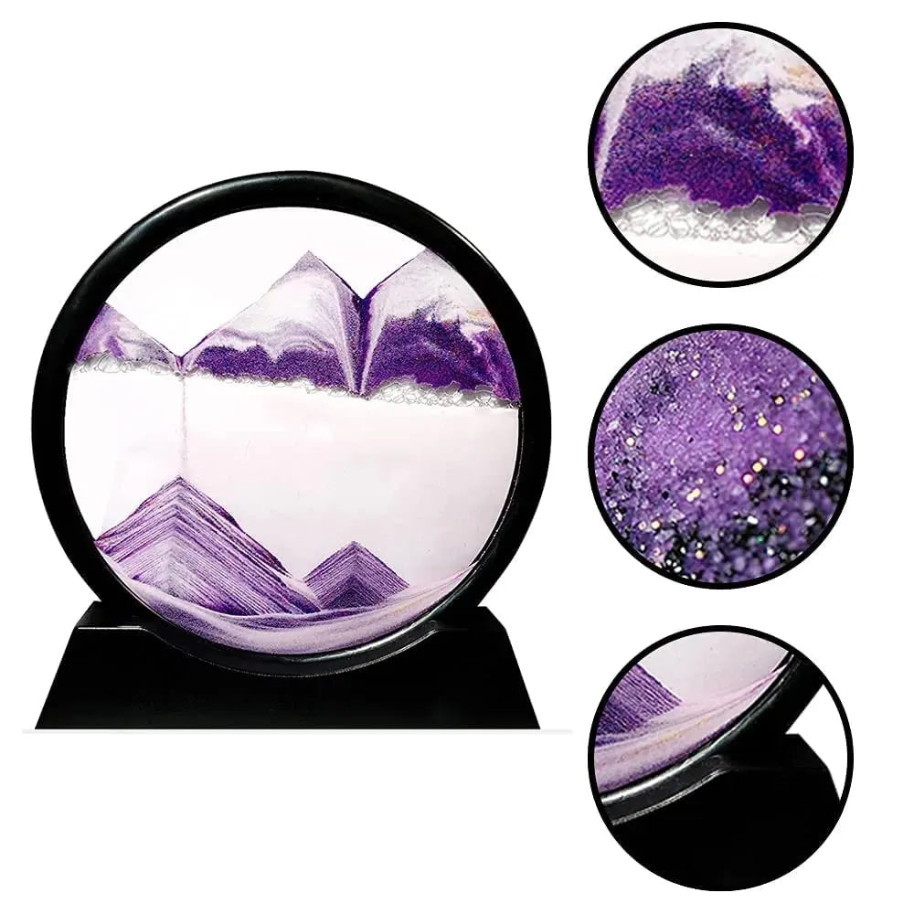Sandscape Painting - Sand Clock - Moving Sand Art - Hourglass Sand Timer - 3D Moving Sand Mountain Lamp with Metal Stand - Showpiece - Home Decoration